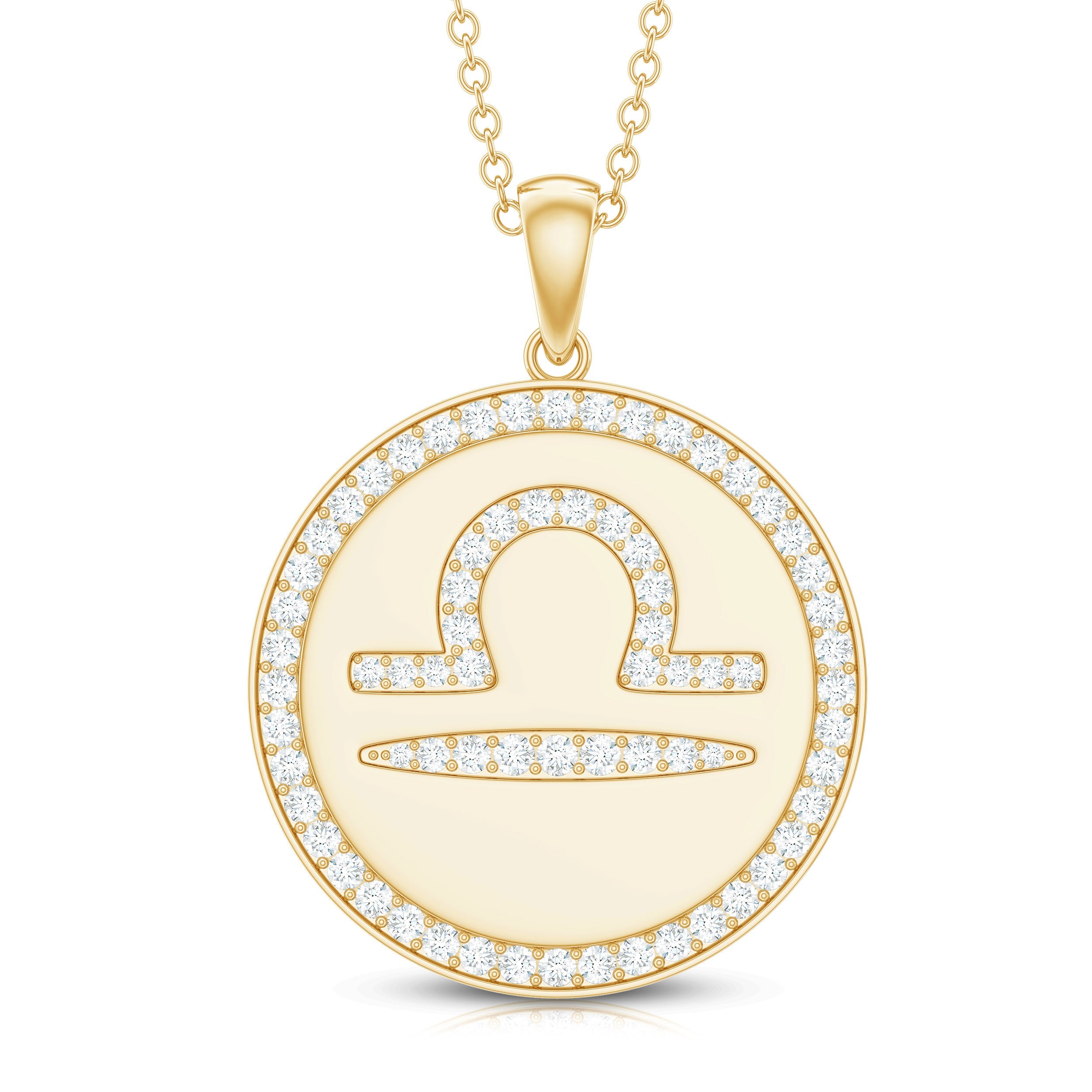 Certified Moissanite and Disc Libra Zodiac Pendant