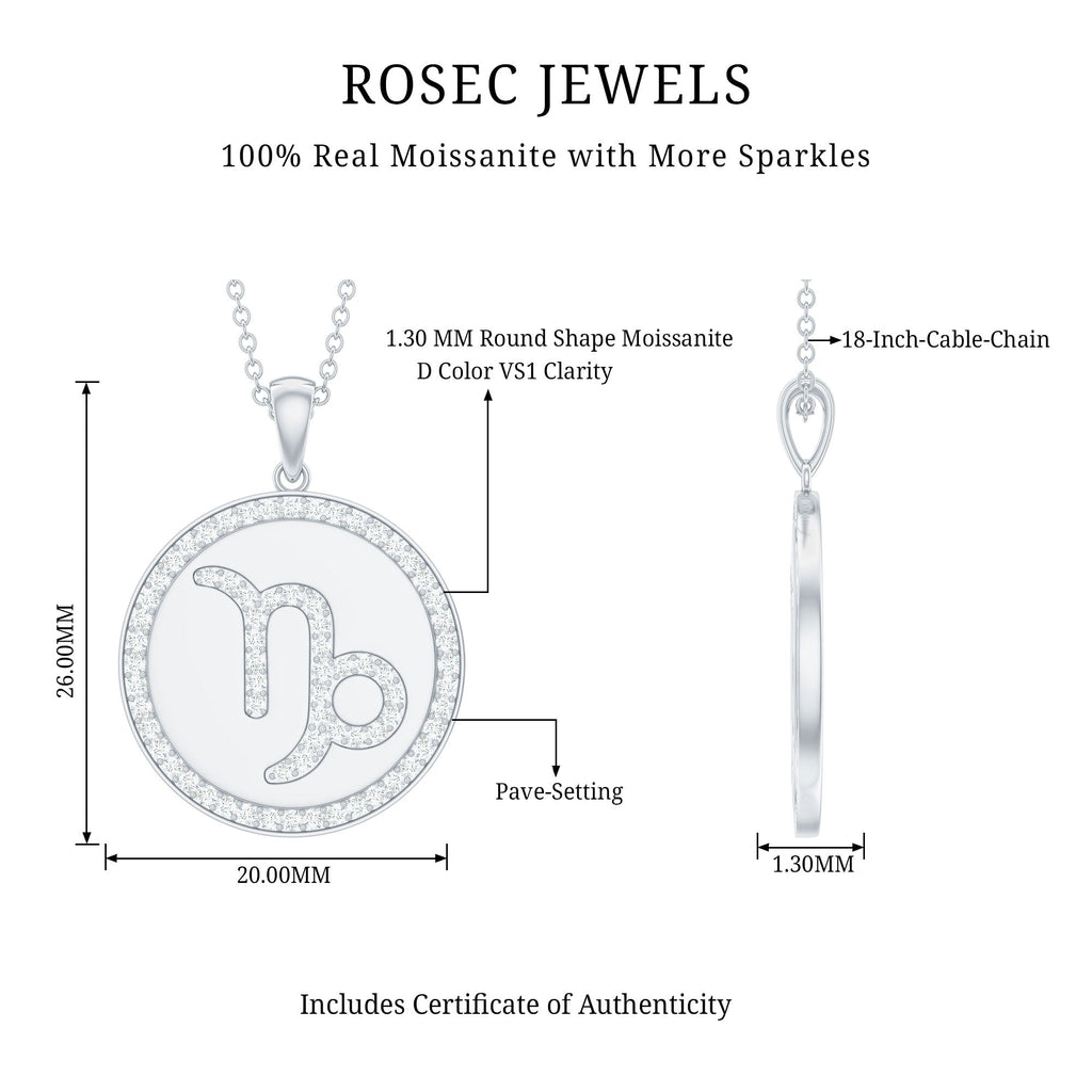 Certified Moissanite Disc Capricorn Zodiac Pendant