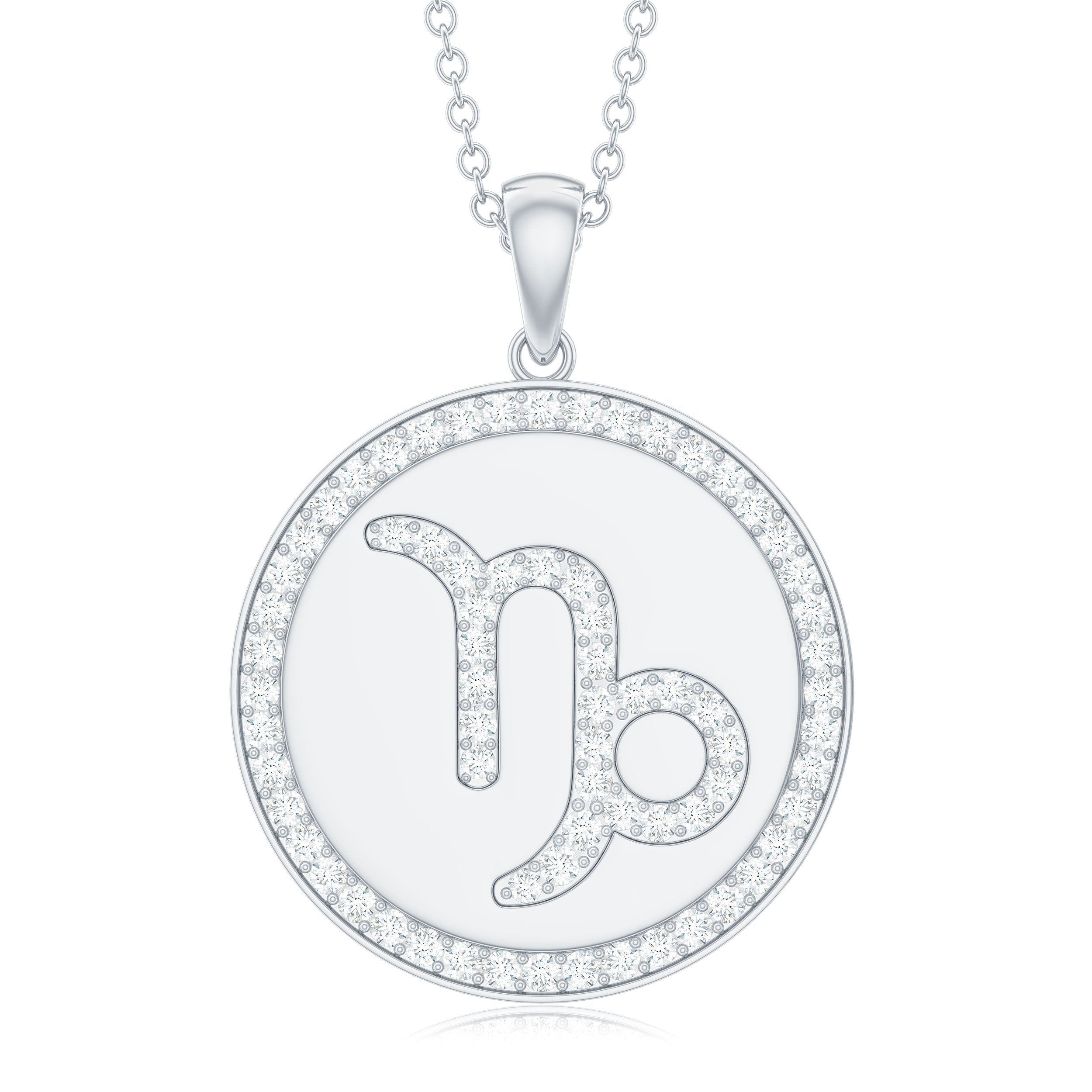Certified Moissanite Disc Capricorn Zodiac Pendant