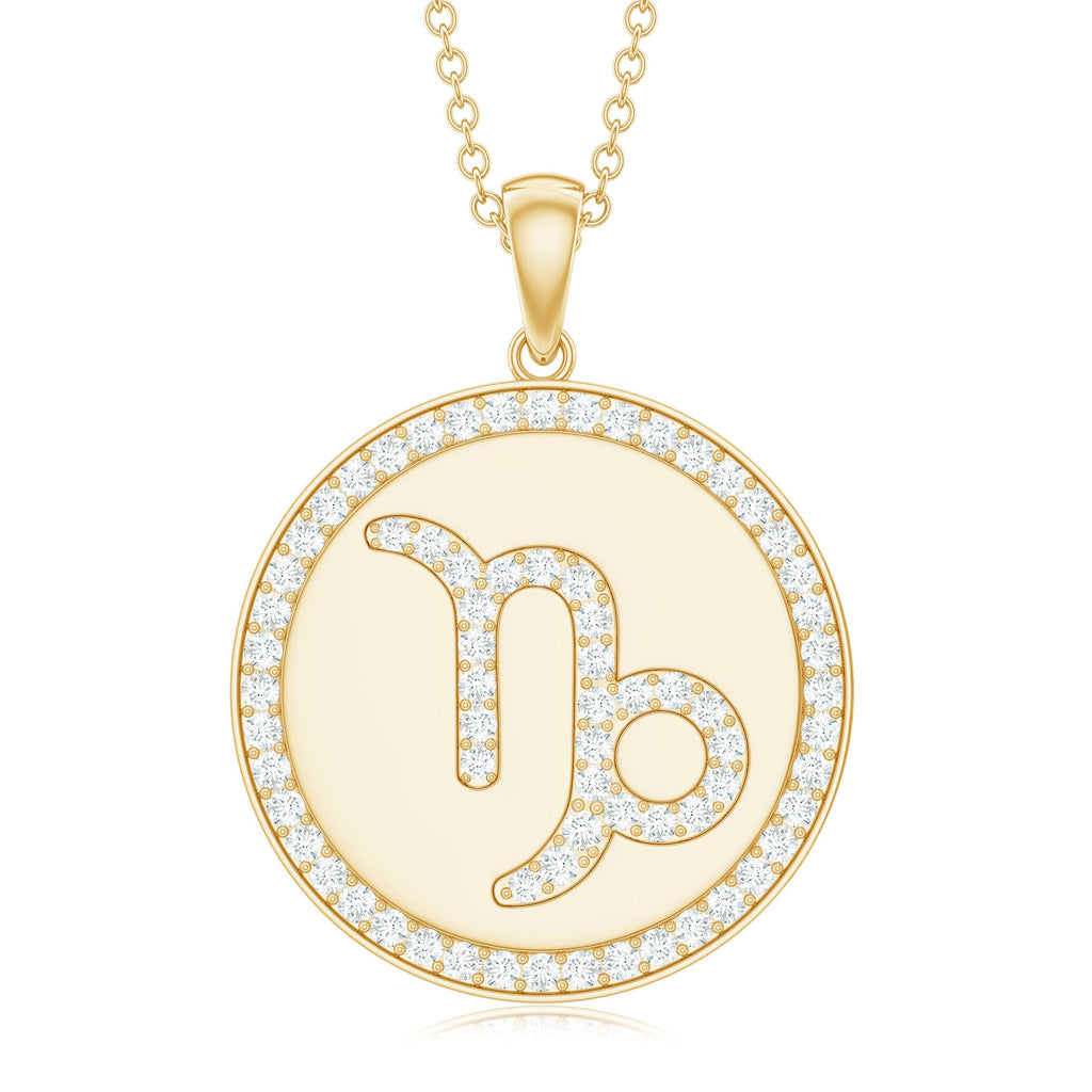 Certified Moissanite Disc Capricorn Zodiac Pendant