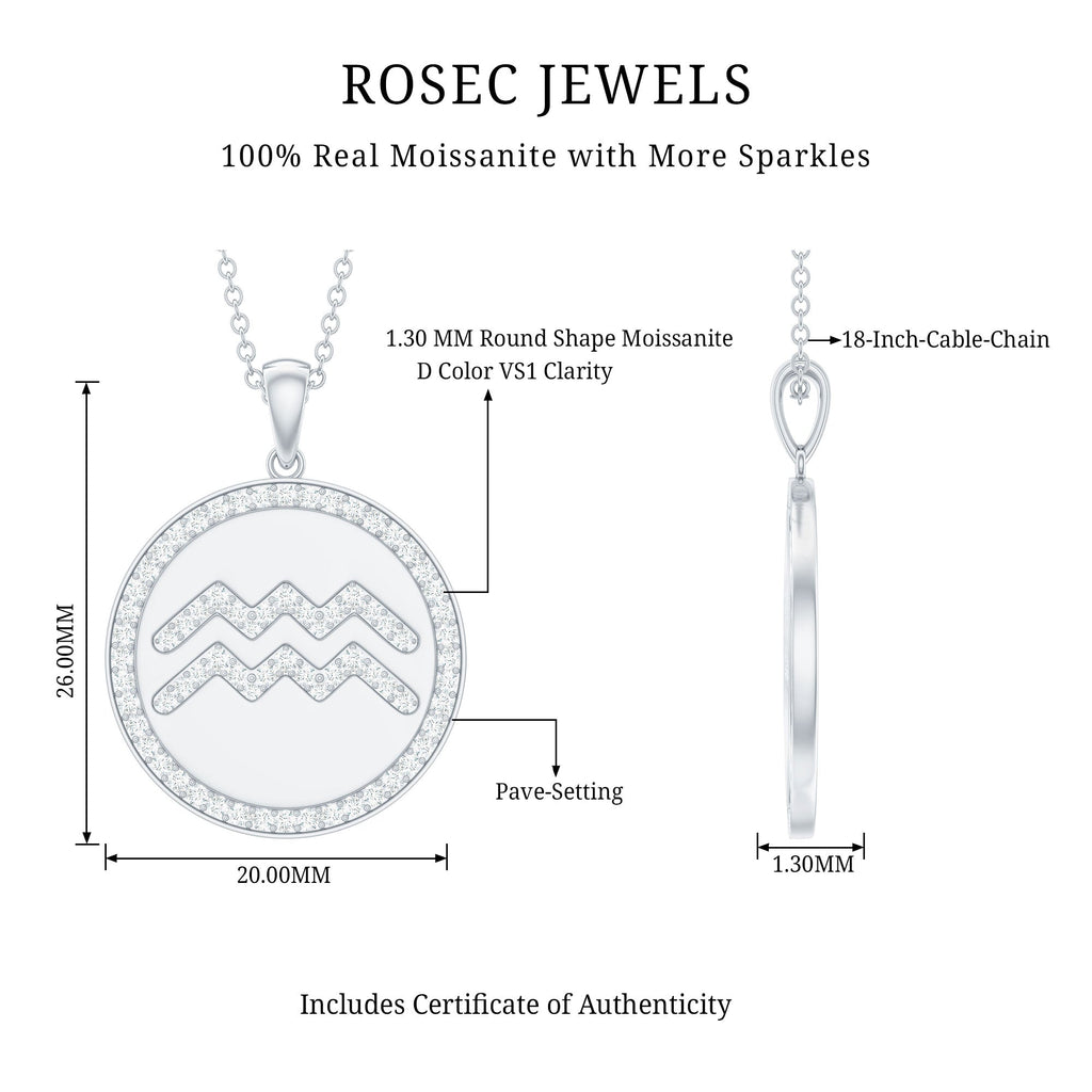 Moissanite Disc Aquarius Zodiac Pendant Necklace for Women