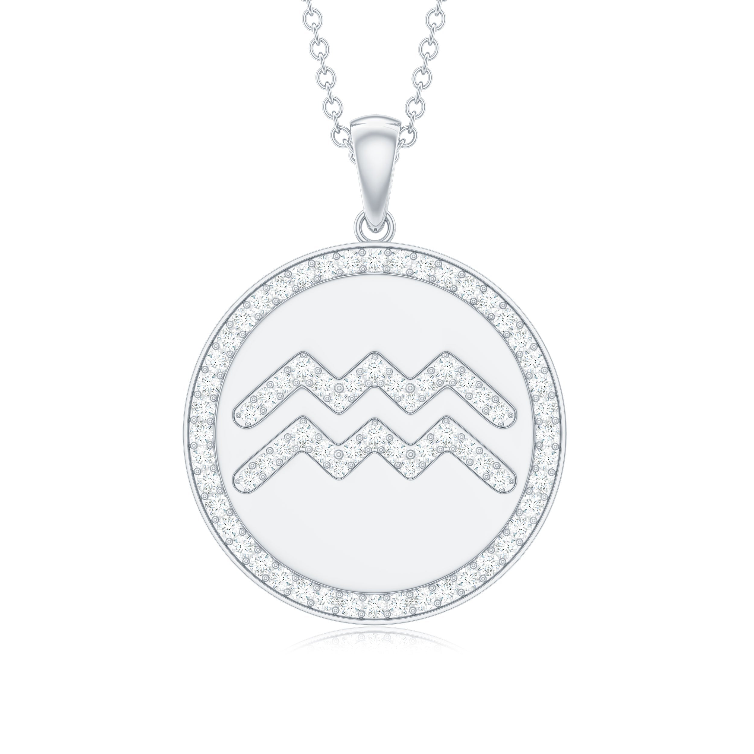 Moissanite Disc Aquarius Zodiac Pendant Necklace for Women