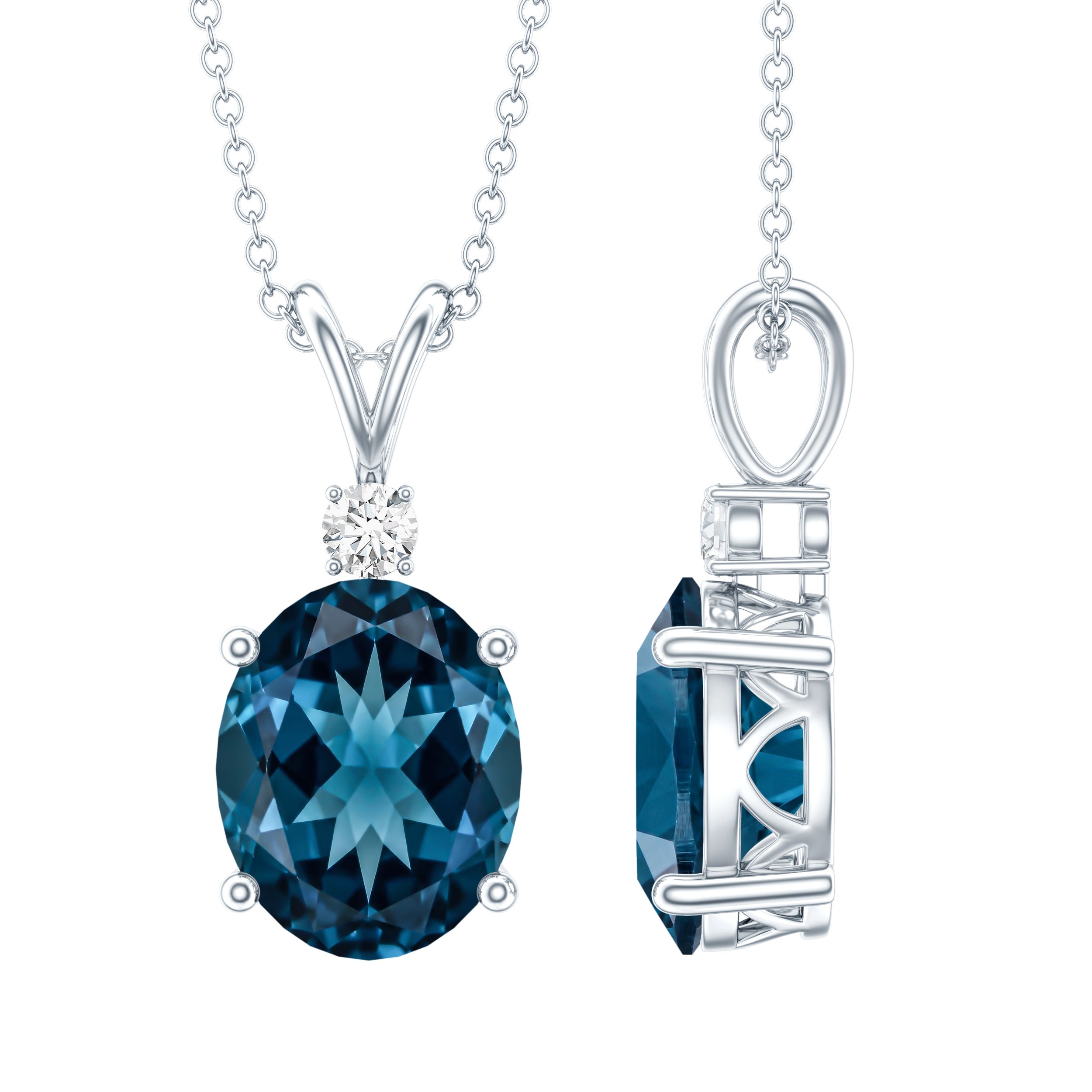 Genuine London Blue Topaz Solitaire Necklace with Chain
