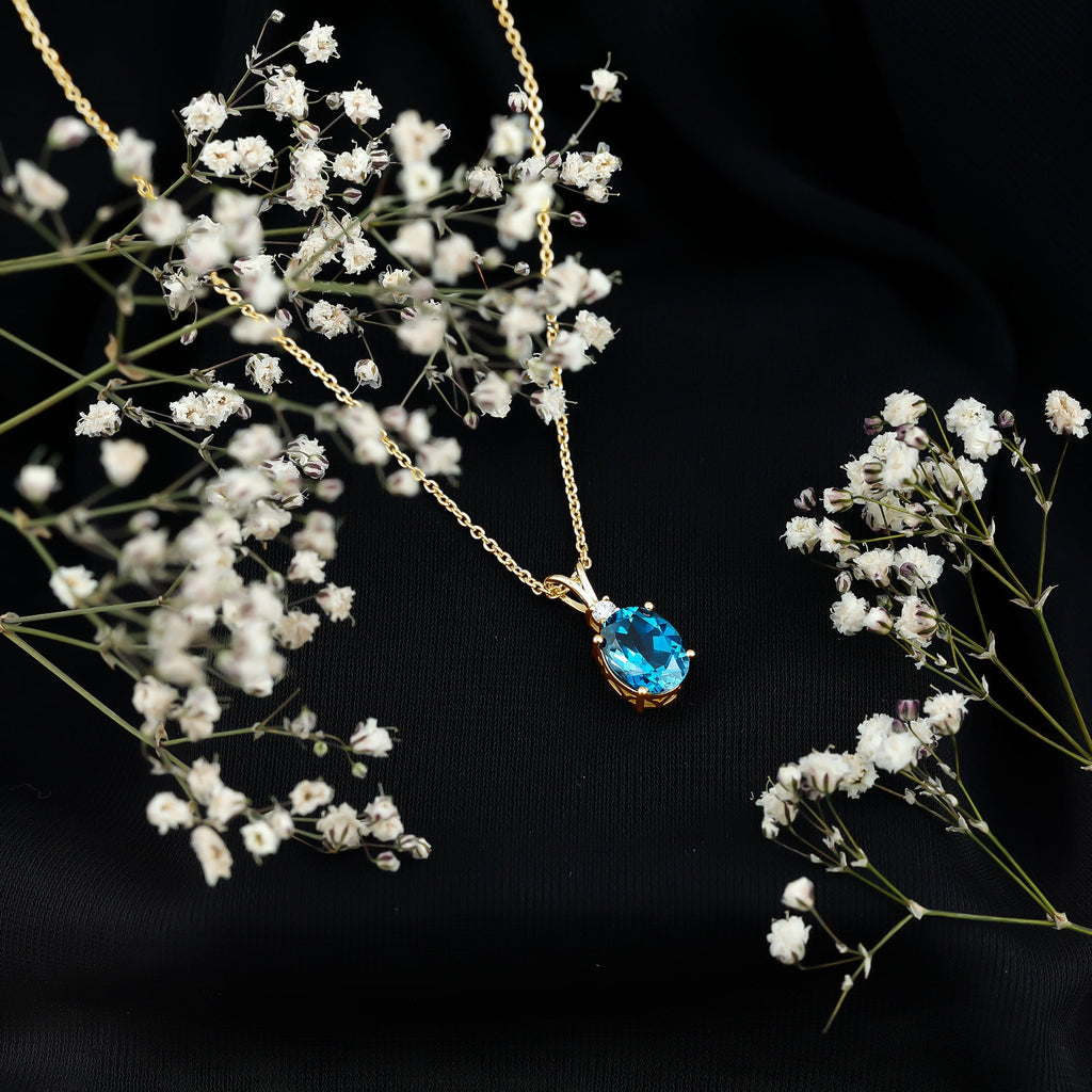 Genuine London Blue Topaz Solitaire Necklace with Chain