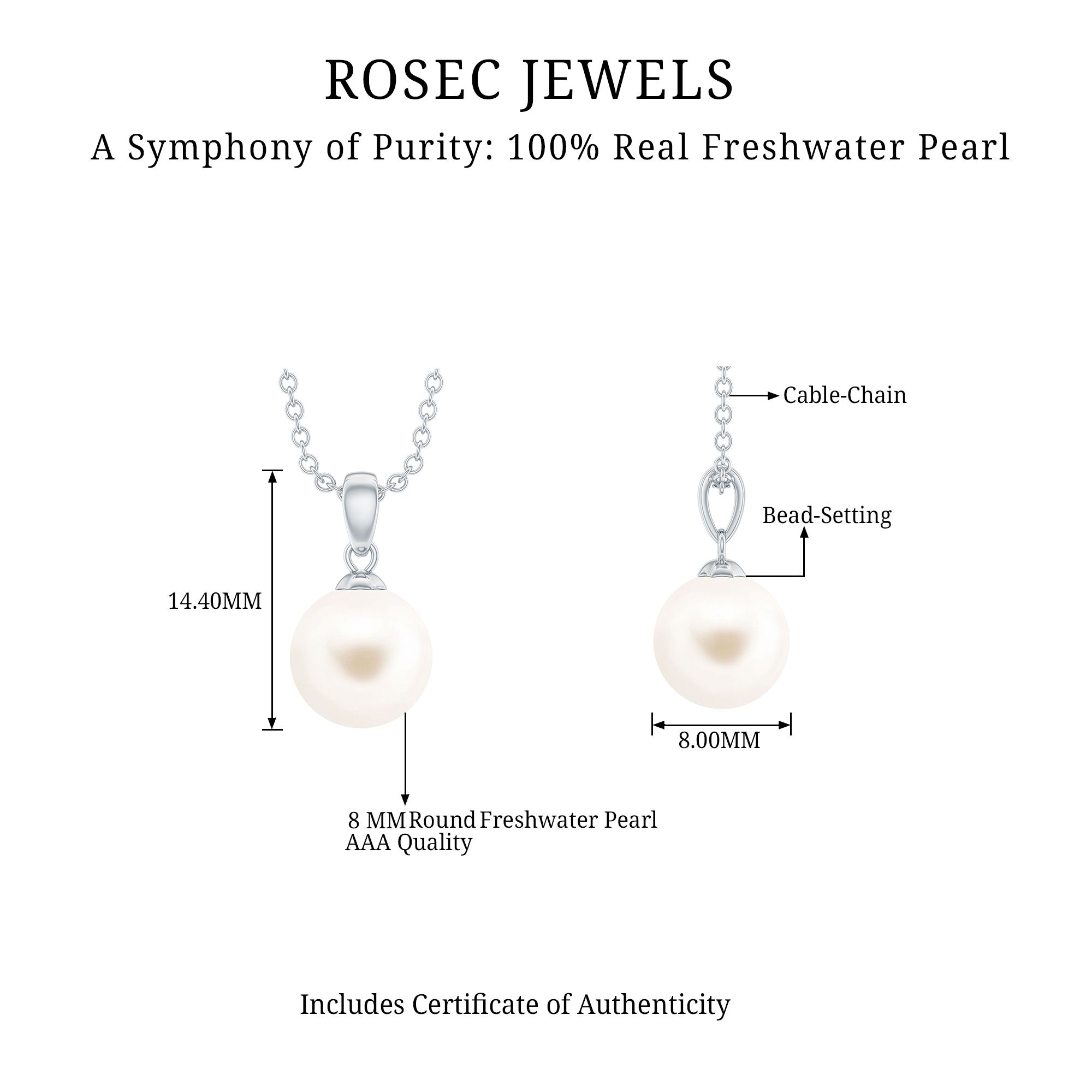 Natural 7.48 Carat Freshwater Pearl Solitaire Pendant Necklace