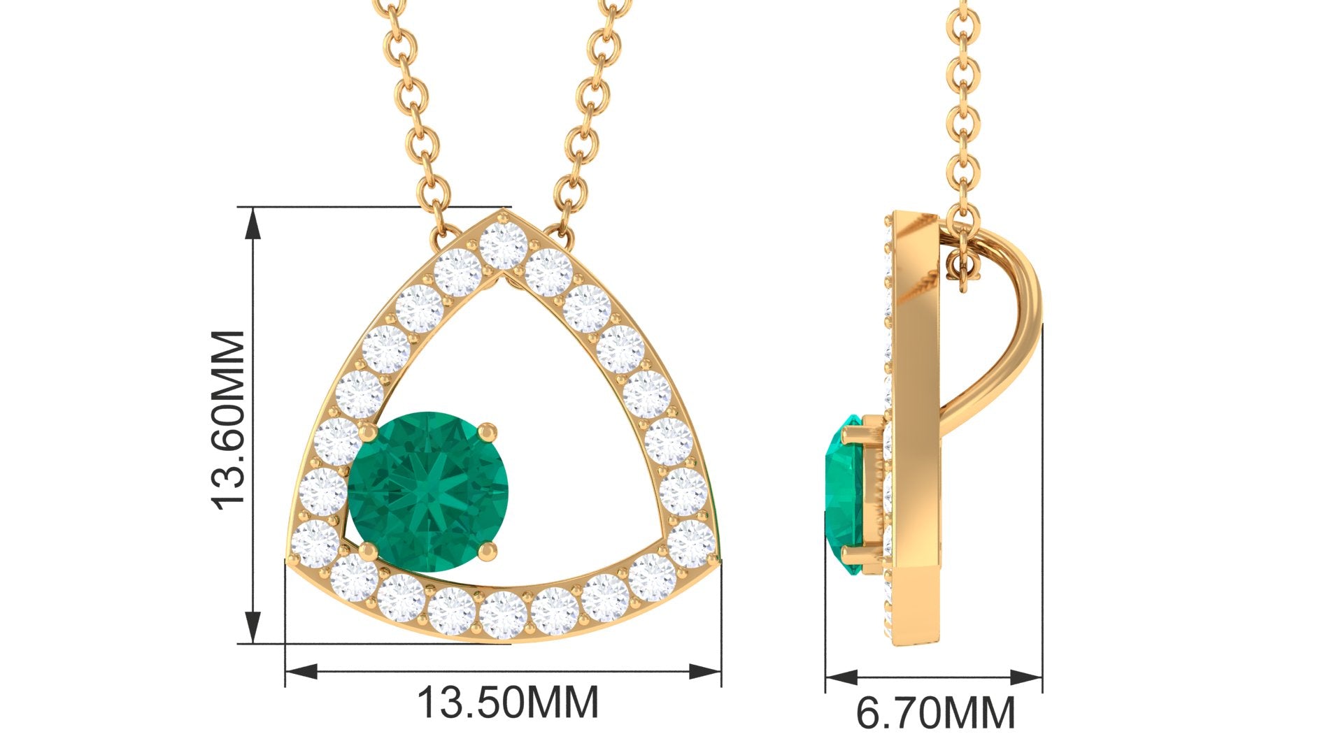 Natural Emerald Geometric Pendant Necklace with Diamond