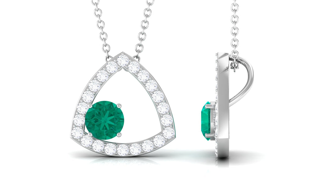 Natural Emerald Geometric Pendant Necklace with Diamond