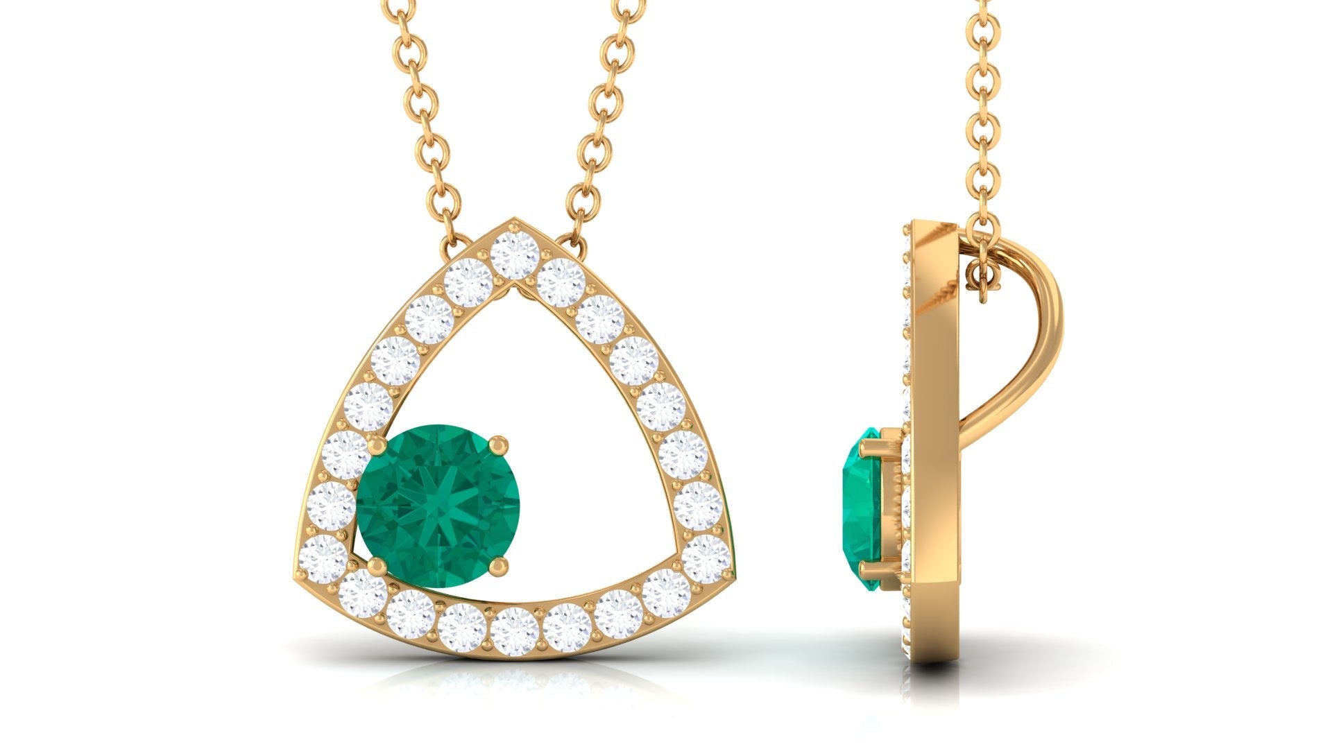 Natural Emerald Geometric Pendant Necklace with Diamond