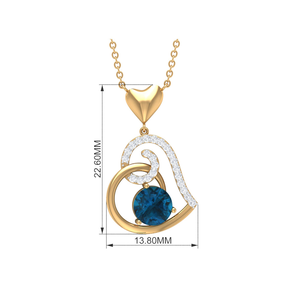 1.3 Carat London Blue Topaz and Diamond Heart Drop Pendant