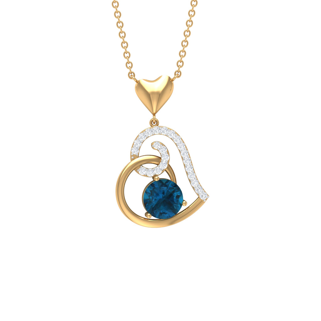 1.3 Carat London Blue Topaz and Diamond Heart Drop Pendant