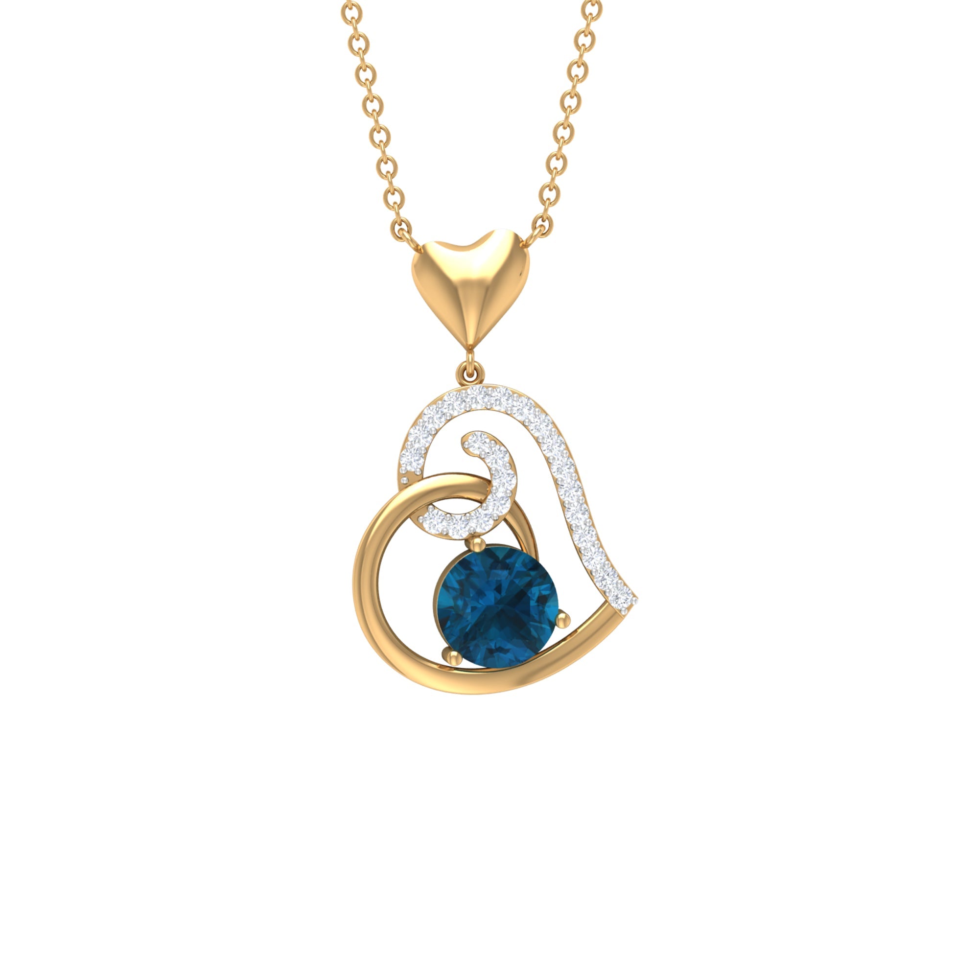1.3 Carat London Blue Topaz and Diamond Heart Drop Pendant