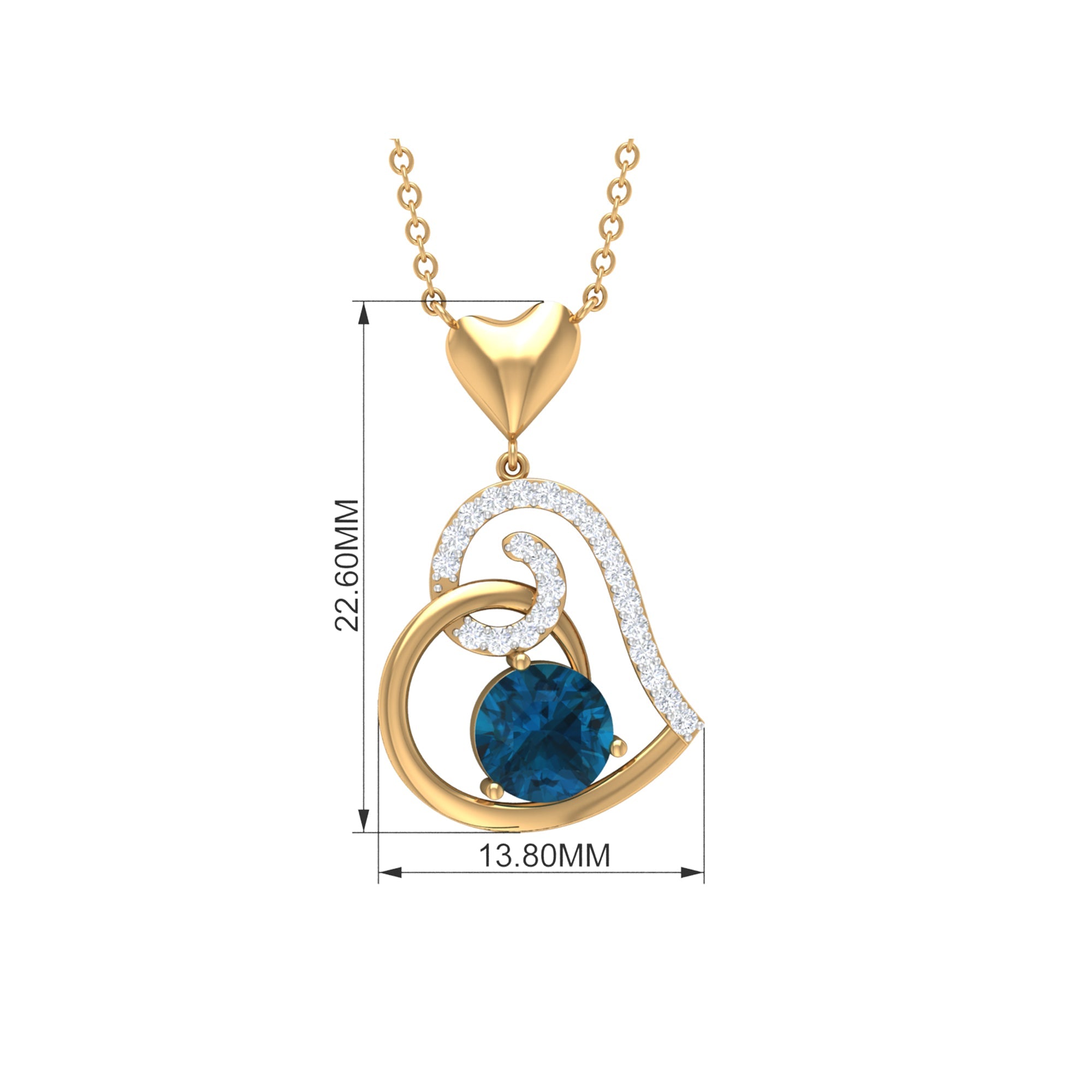 1.3 Carat London Blue Topaz and Diamond Heart Drop Pendant