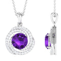 Natural Amethyst and Diamond Swirl Pendant Necklace