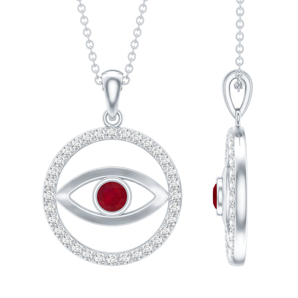 Real Ruby and Diamond Evil Eye Pendant Necklace