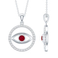Real Ruby and Diamond Evil Eye Pendant Necklace