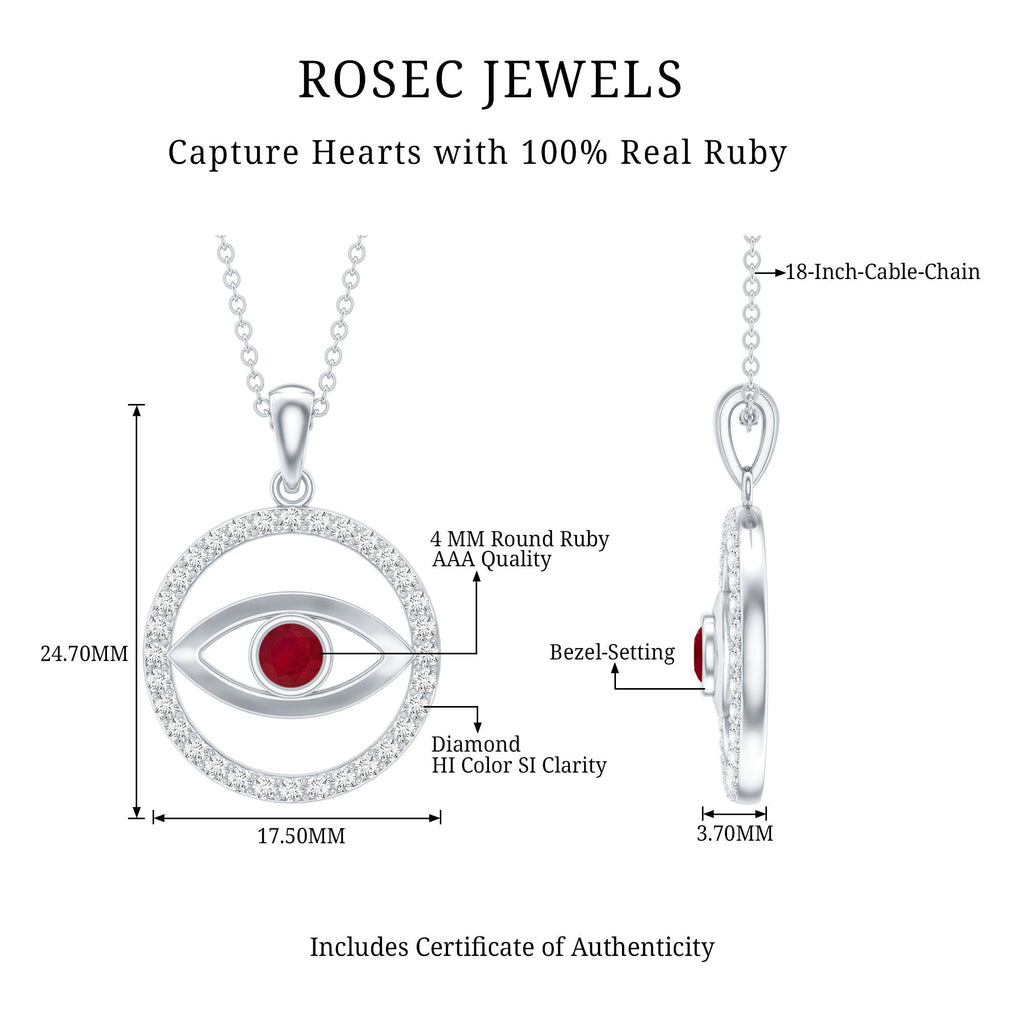 Real Ruby and Diamond Evil Eye Pendant Necklace