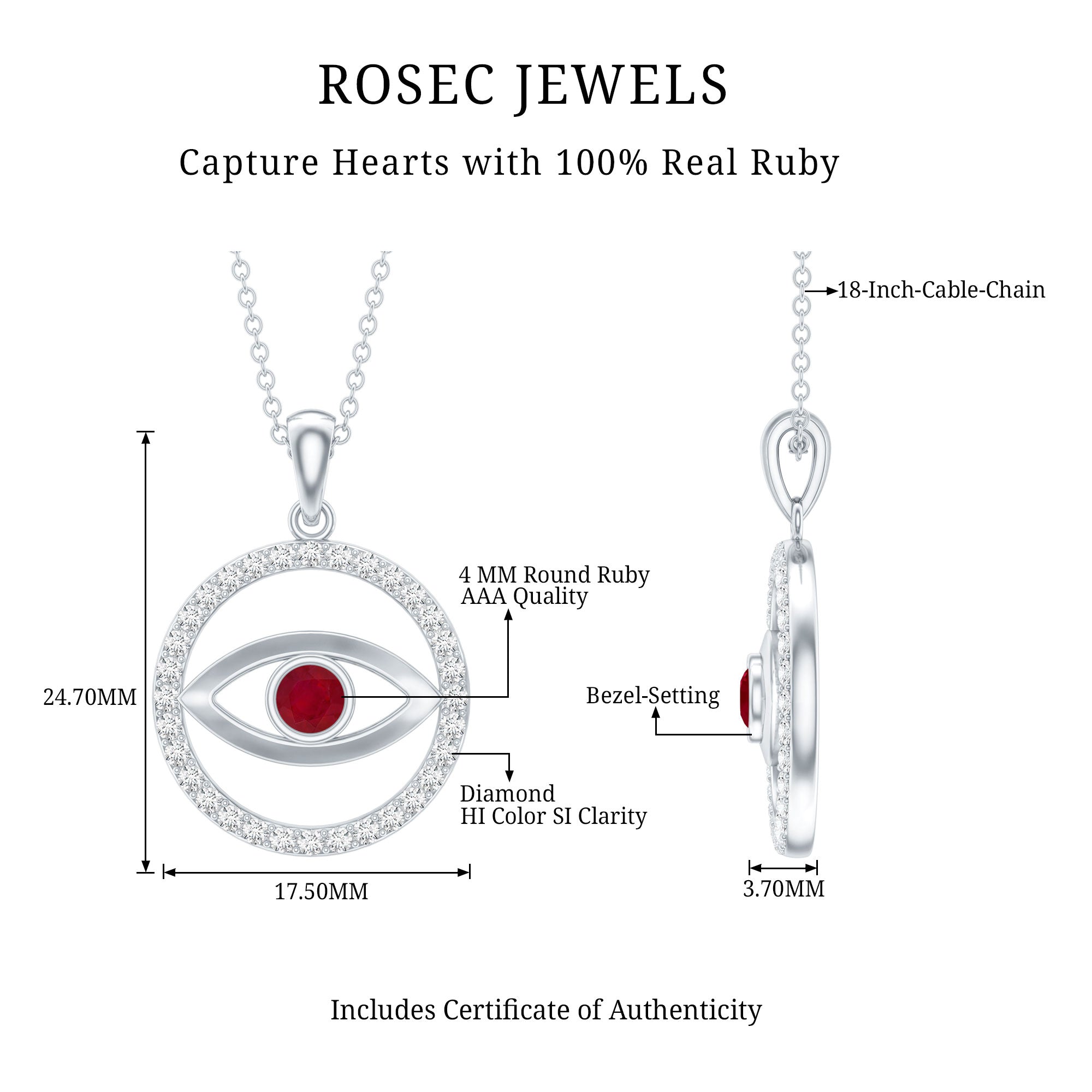 Real Ruby and Diamond Evil Eye Pendant Necklace