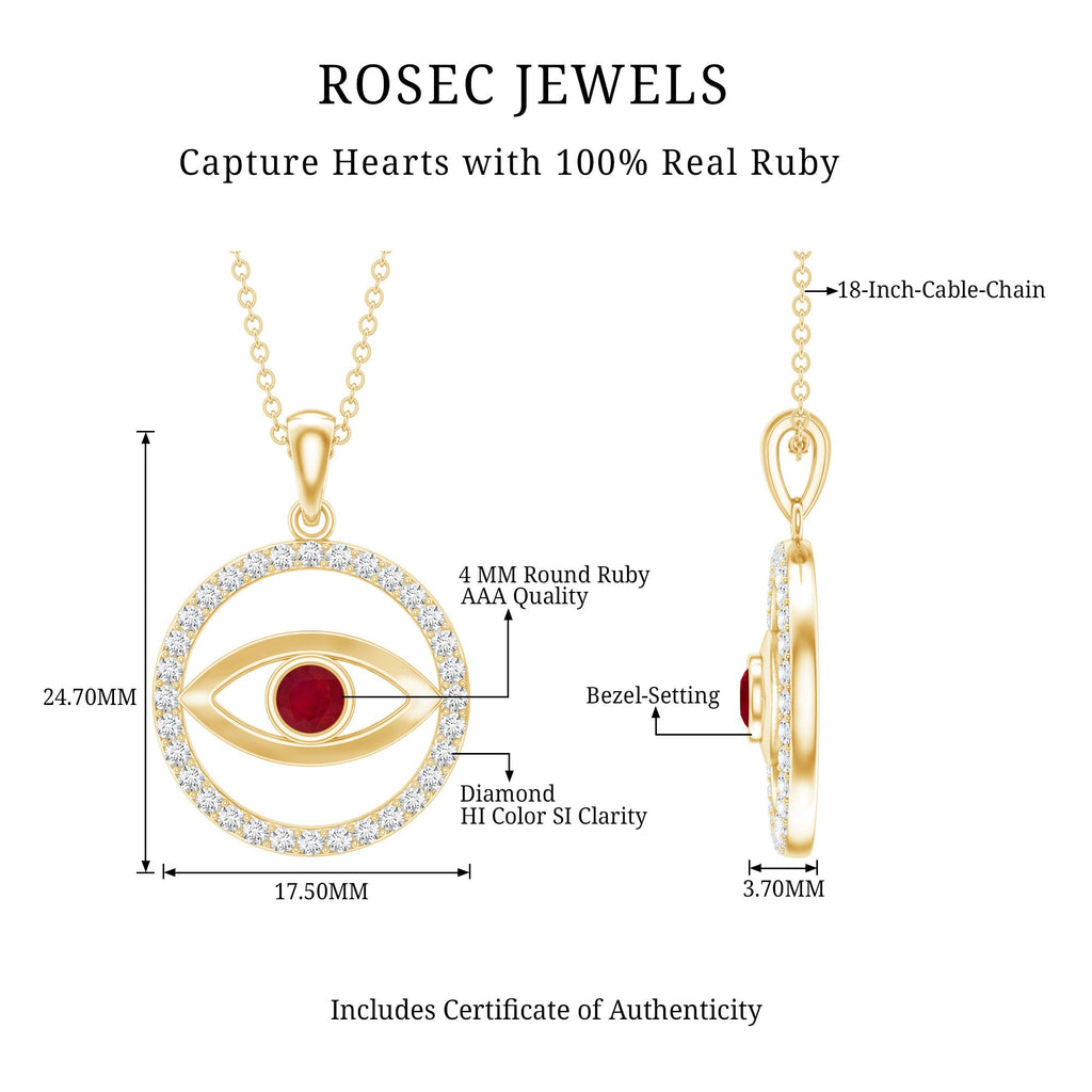 Real Ruby and Diamond Evil Eye Pendant Necklace