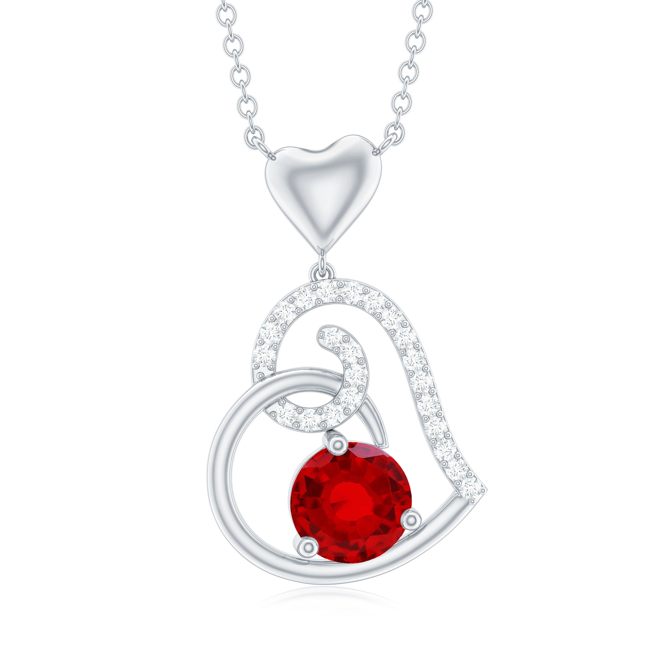 Certified Lab Created Ruby and Diamond Heart Necklace