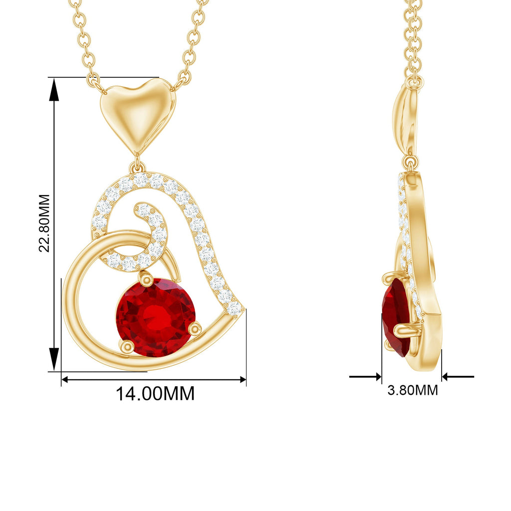 Certified Lab Created Ruby and Diamond Heart Necklace