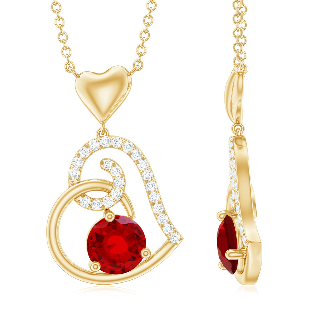 Certified Lab Created Ruby and Diamond Heart Necklace