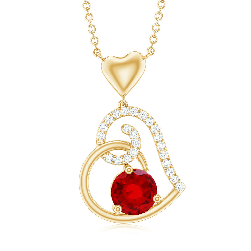 Certified Lab Created Ruby and Diamond Heart Necklace