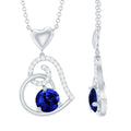 1 Carat Created Blue Sapphire and Diamond Heart Drop Pendant