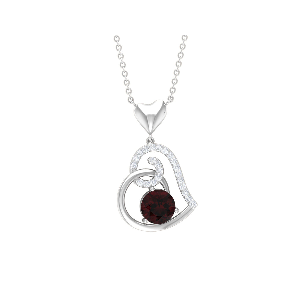 2.3 Carat Garnet and Diamond Heart Drop Pendant