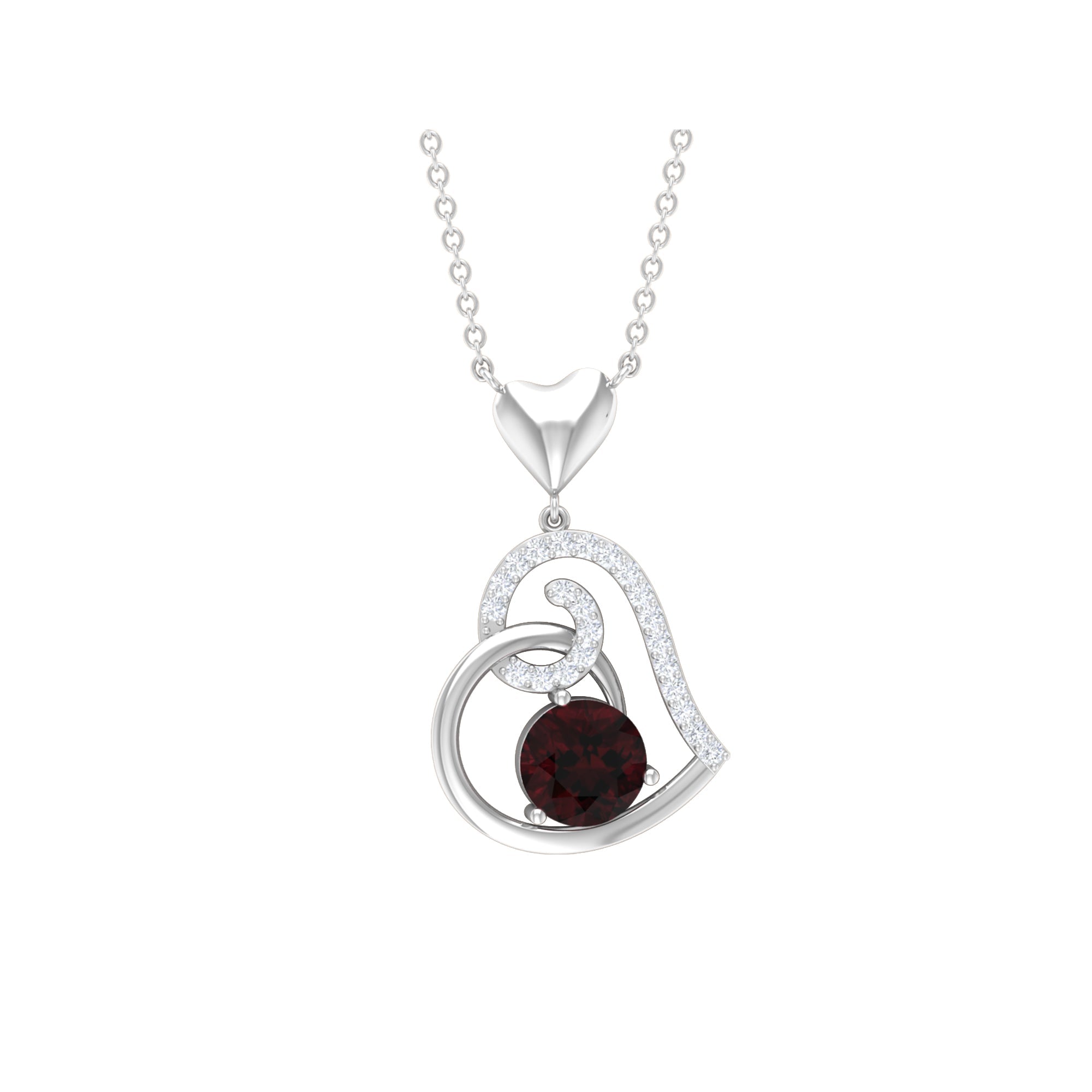 2.3 Carat Garnet and Diamond Heart Drop Pendant