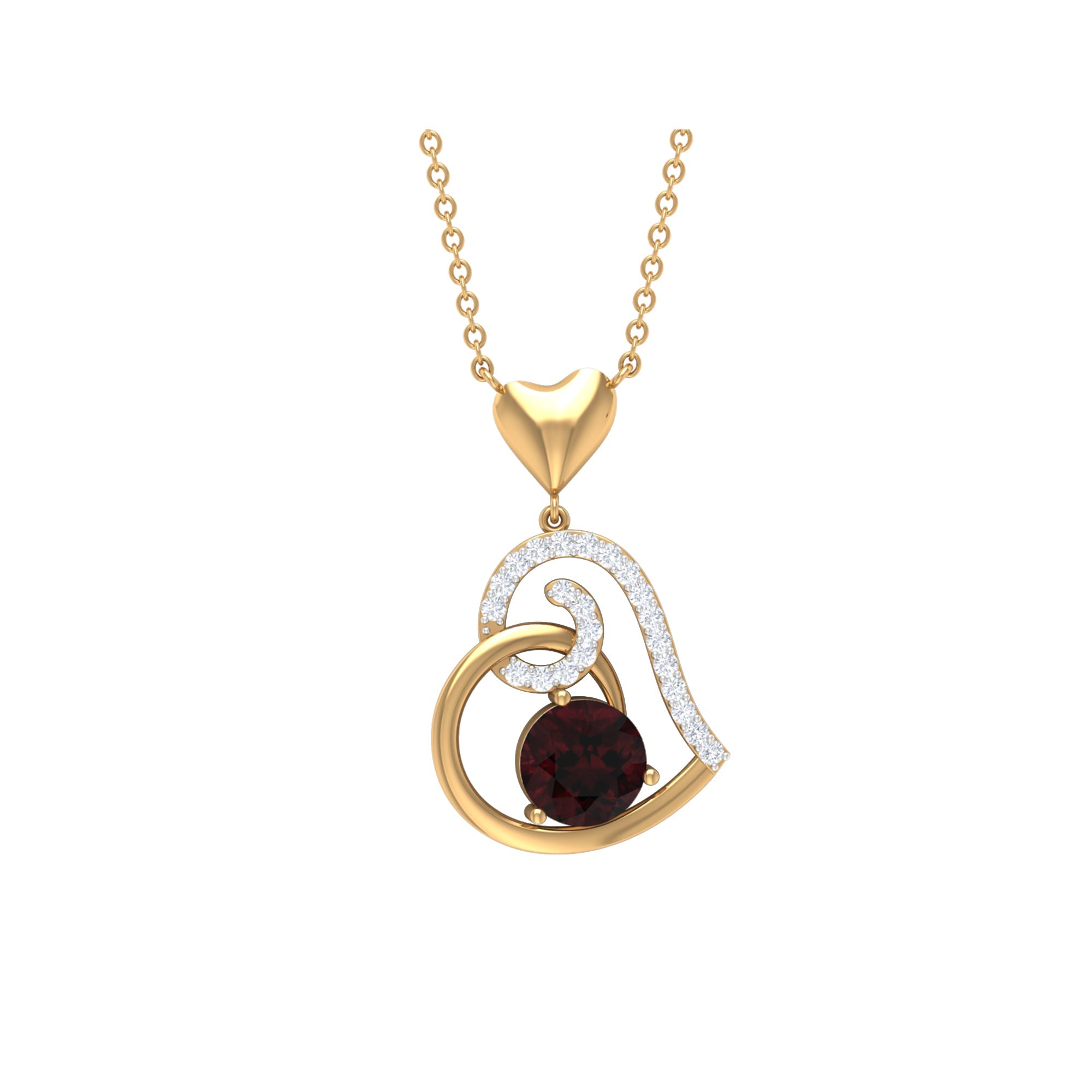 2.3 Carat Garnet and Diamond Heart Drop Pendant