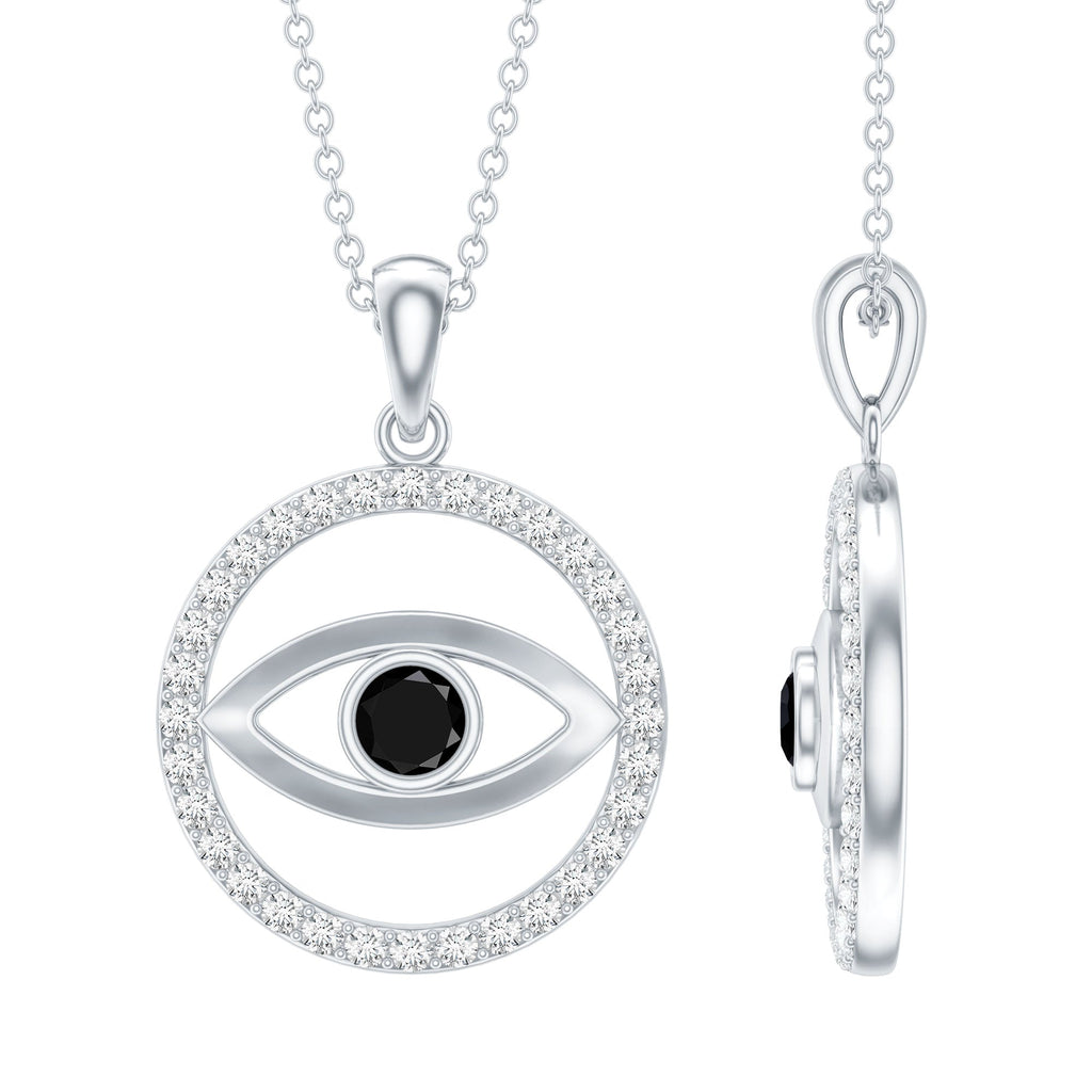 Lab Created Black Diamond Evil Eye Necklace with Moissanite