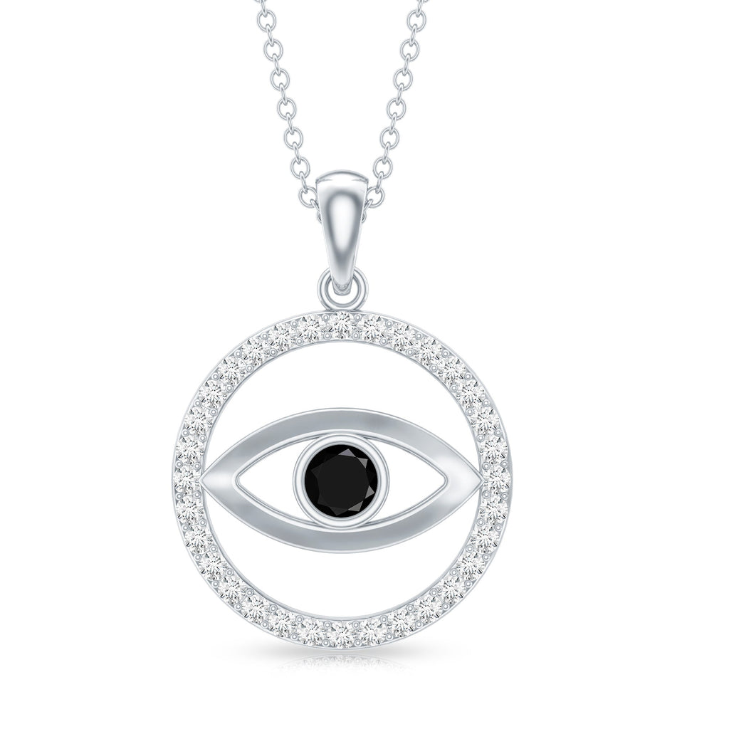 Lab Created Black Diamond Evil Eye Necklace with Moissanite