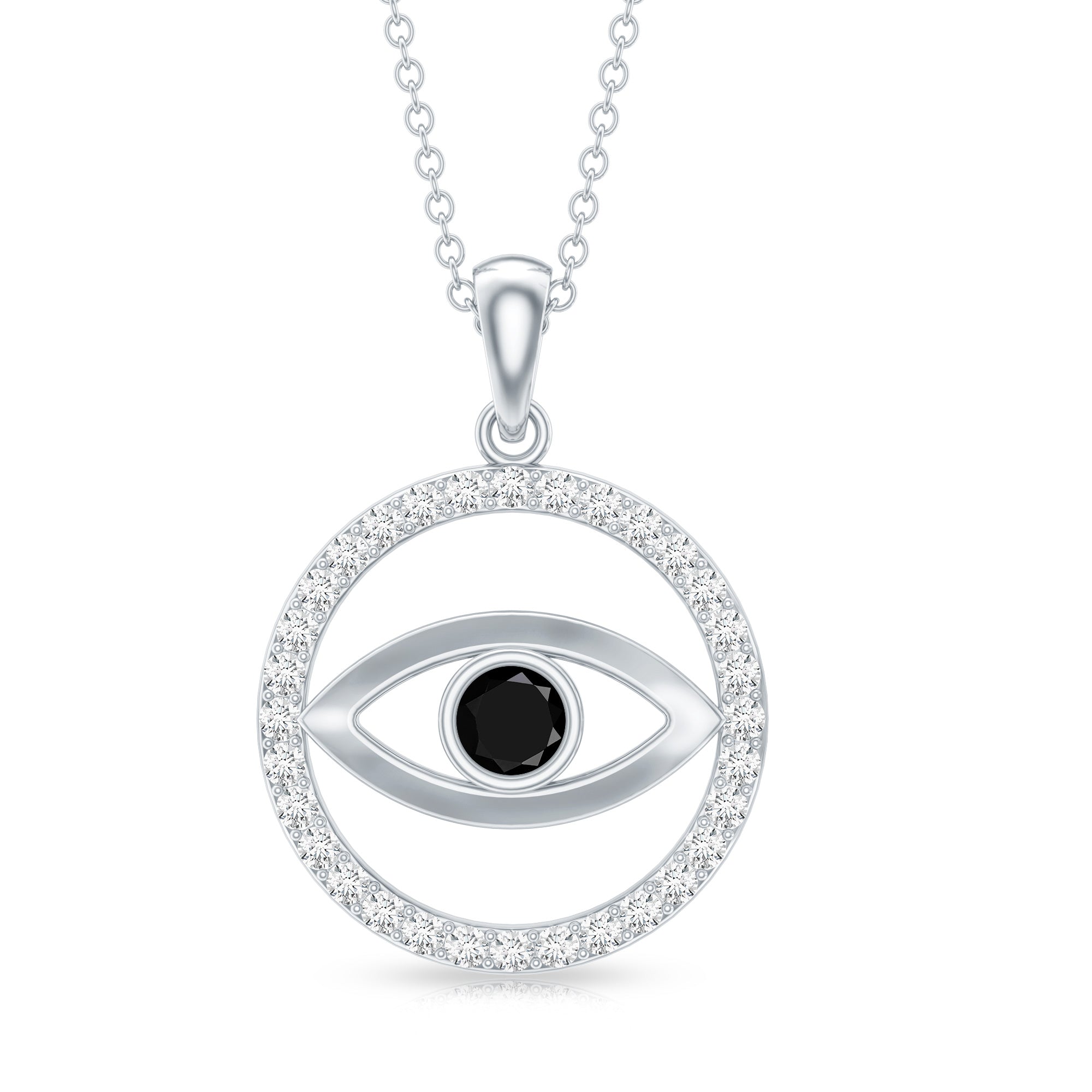 Lab Created Black Diamond Evil Eye Necklace with Moissanite