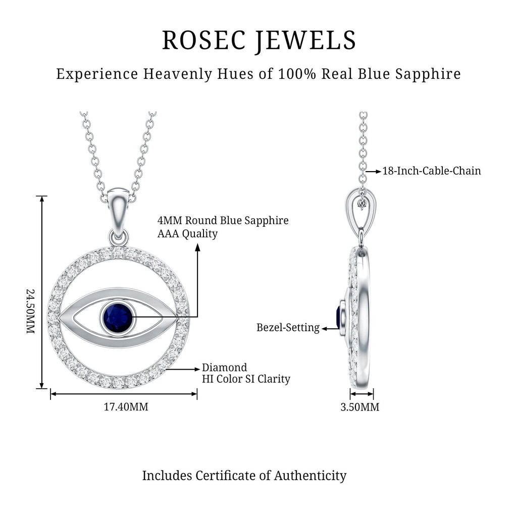 Blue Sapphire and Diamond Evil Eye Eternity Necklace