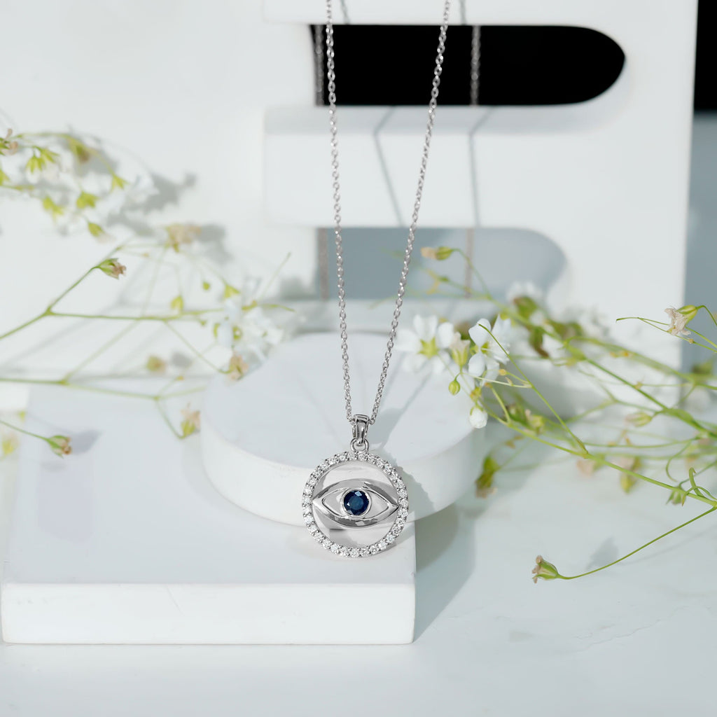 Blue Sapphire and Diamond Evil Eye Eternity Necklace