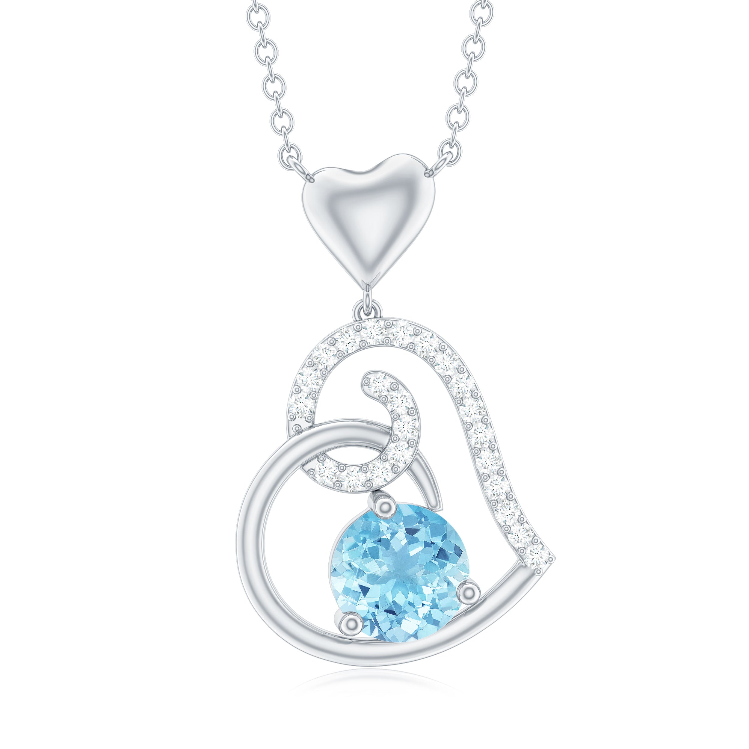 0.8 Carat Aquamarine and Diamond Heart Drop Pendant