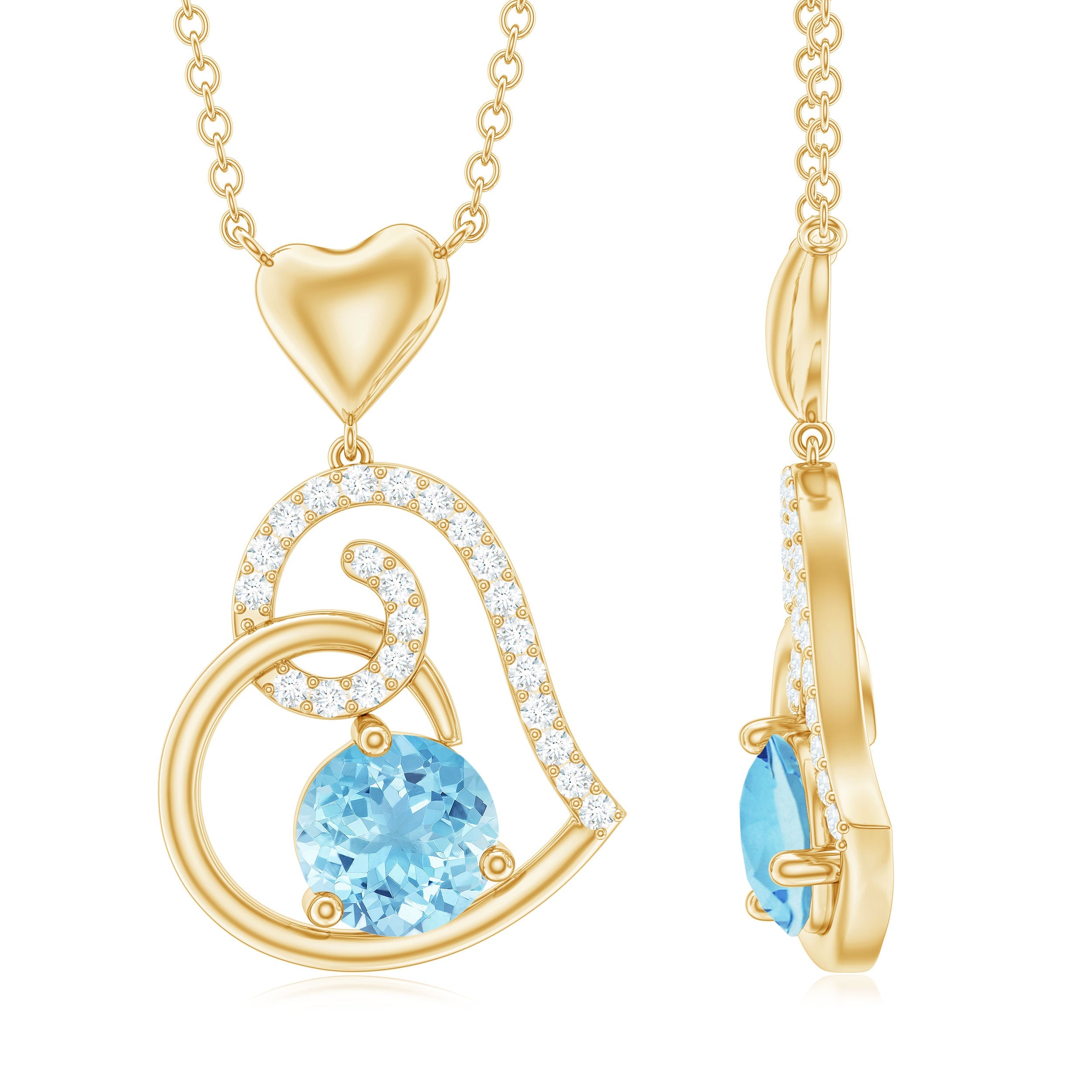 0.8 Carat Aquamarine and Diamond Heart Drop Pendant