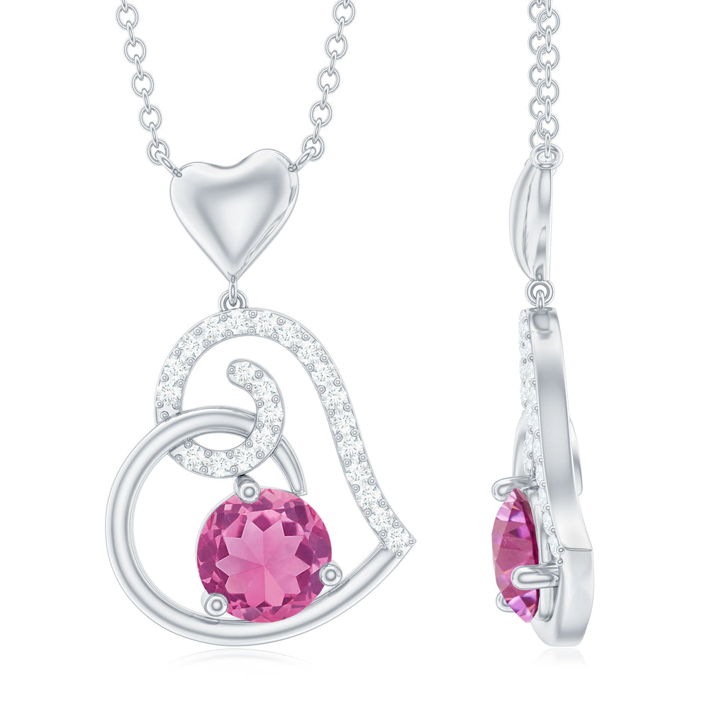 1.2 Carat Certified Pink Tourmaline and Diamond Heart Drop Pendant