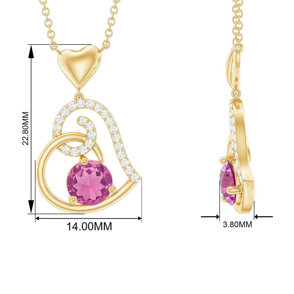 1.2 Carat Certified Pink Tourmaline and Diamond Heart Drop Pendant
