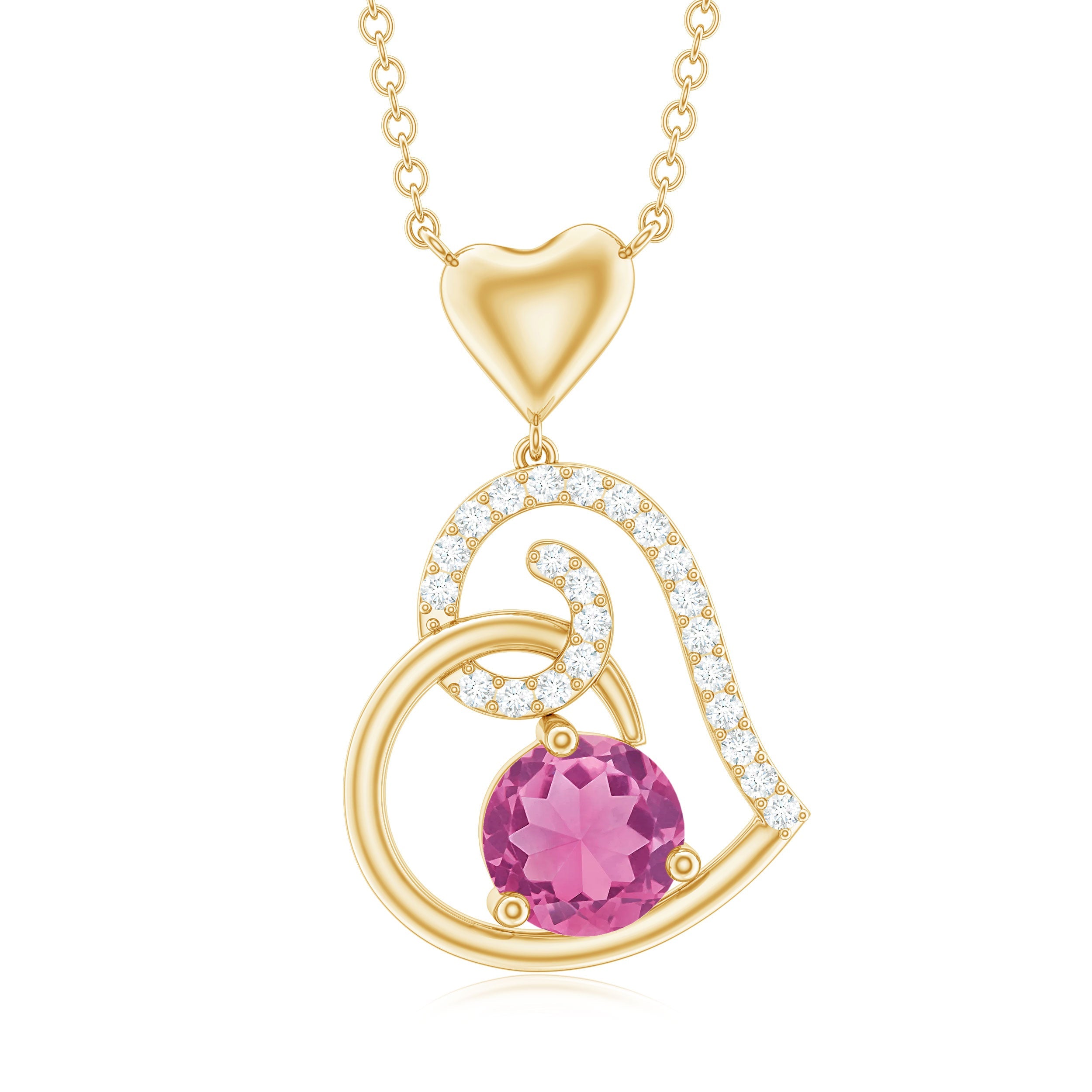 1.2 Carat Certified Pink Tourmaline and Diamond Heart Drop Pendant