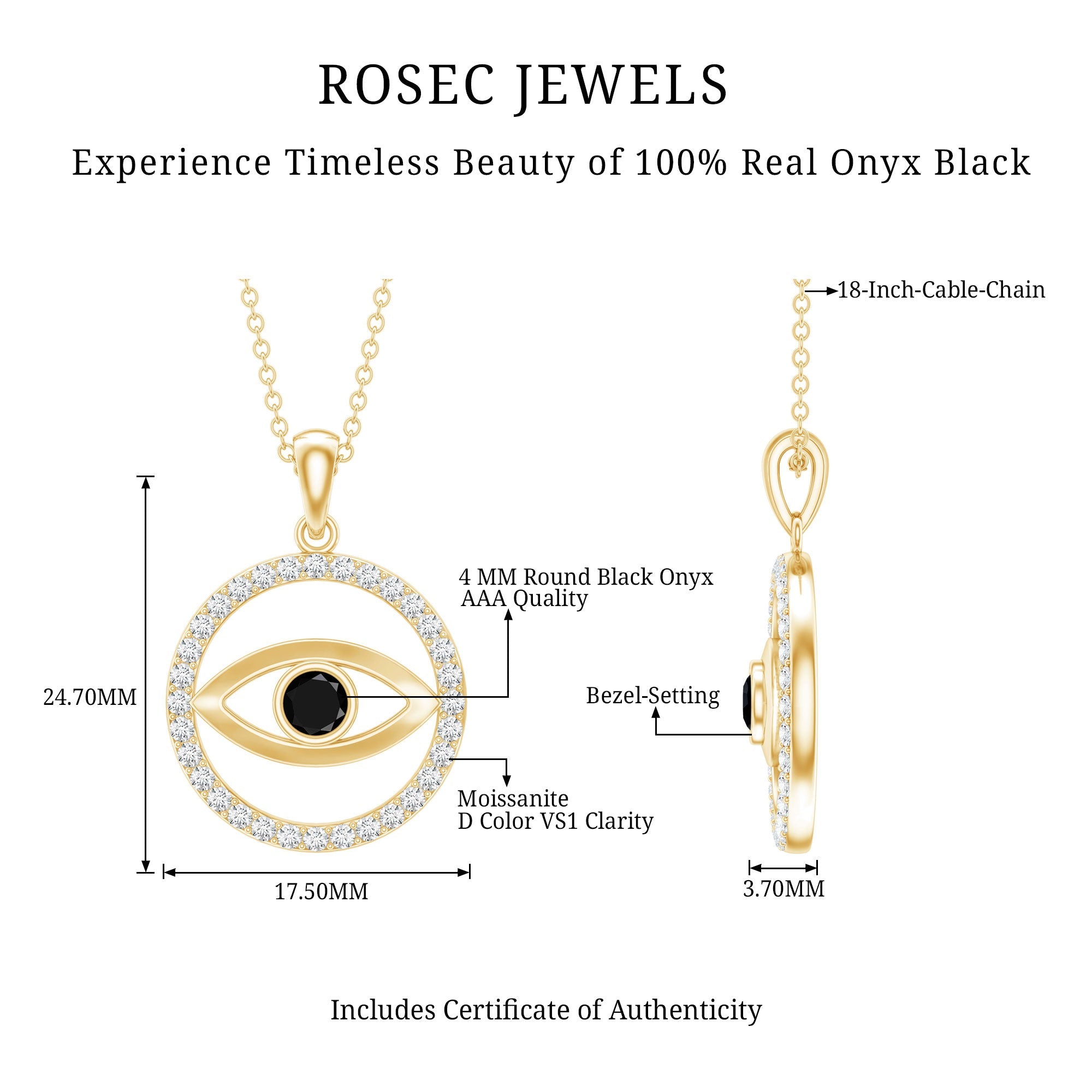 Black Onyx Evil Eye Pendant with Moissanite Eternity Circle
