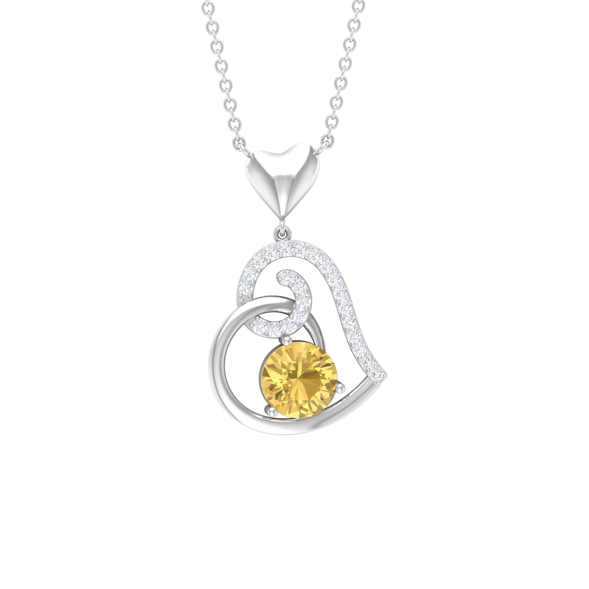 1.2 Carat Citrine and Diamond Heart Drop Pendant