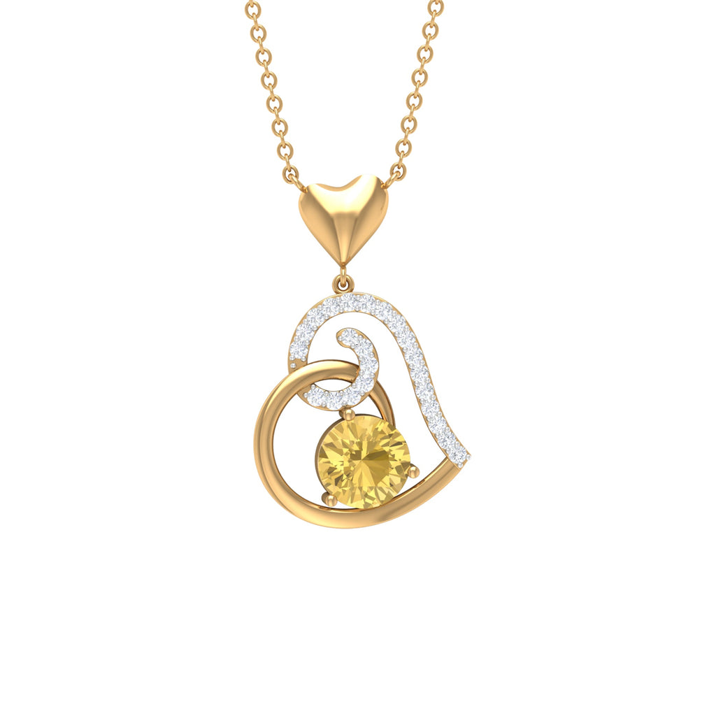 1.2 Carat Citrine and Diamond Heart Drop Pendant