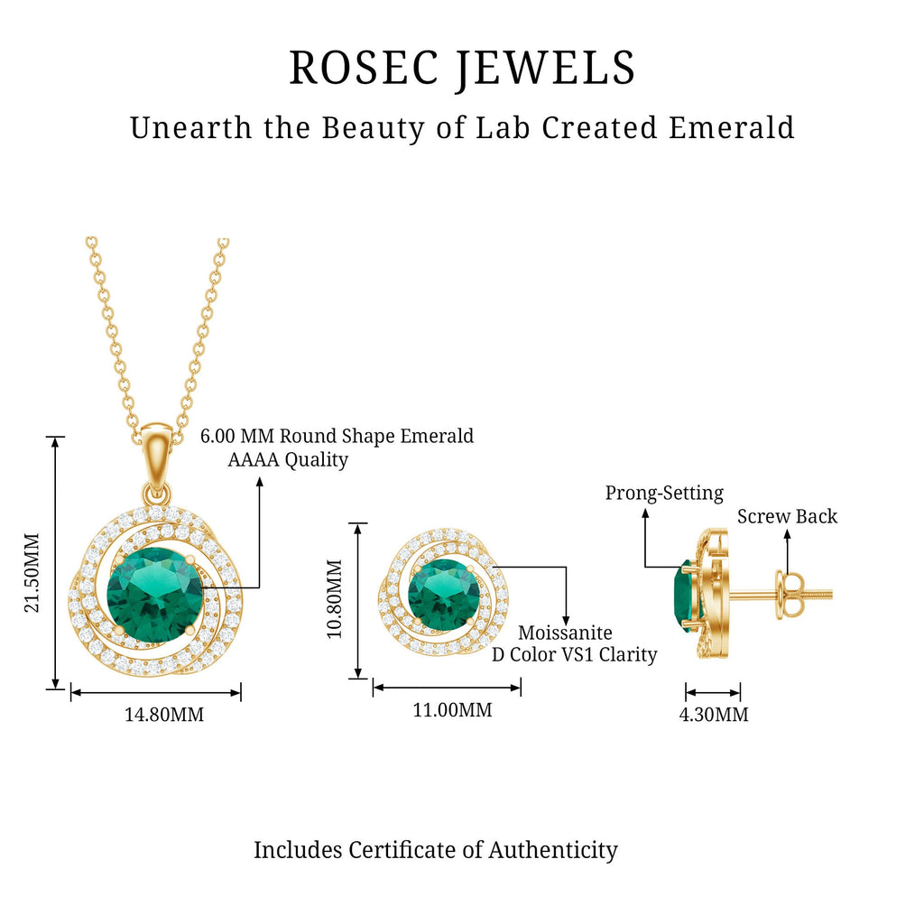 Lab Created Emerald Swirl Necklace and Earrings Set With Moissanite