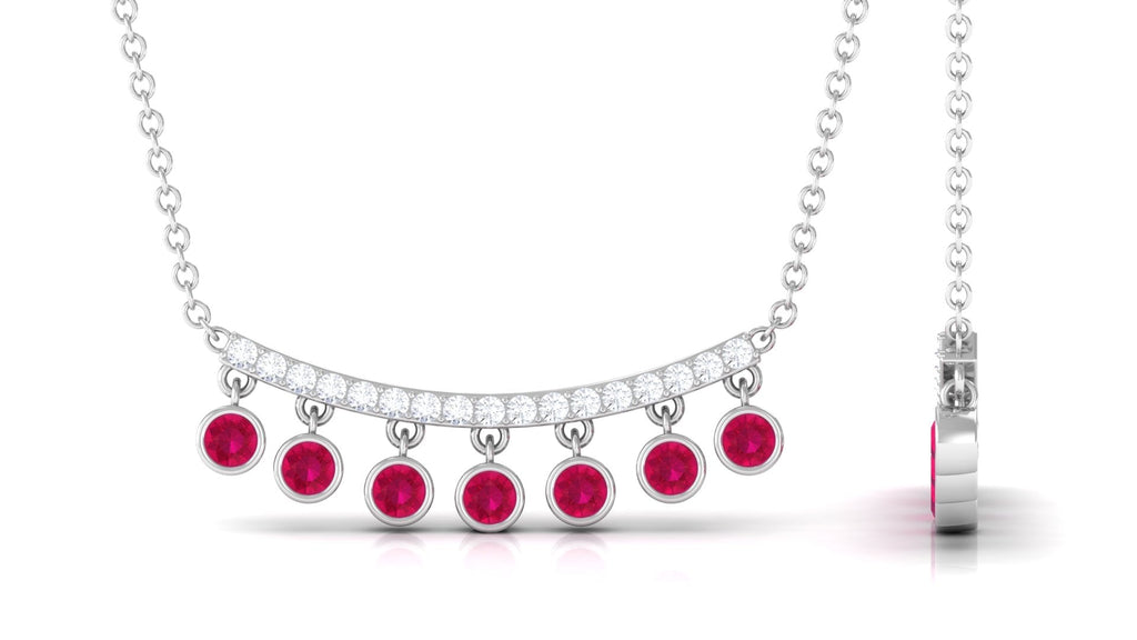 Bezel Set Ruby and Diamond Curved Bar Necklace