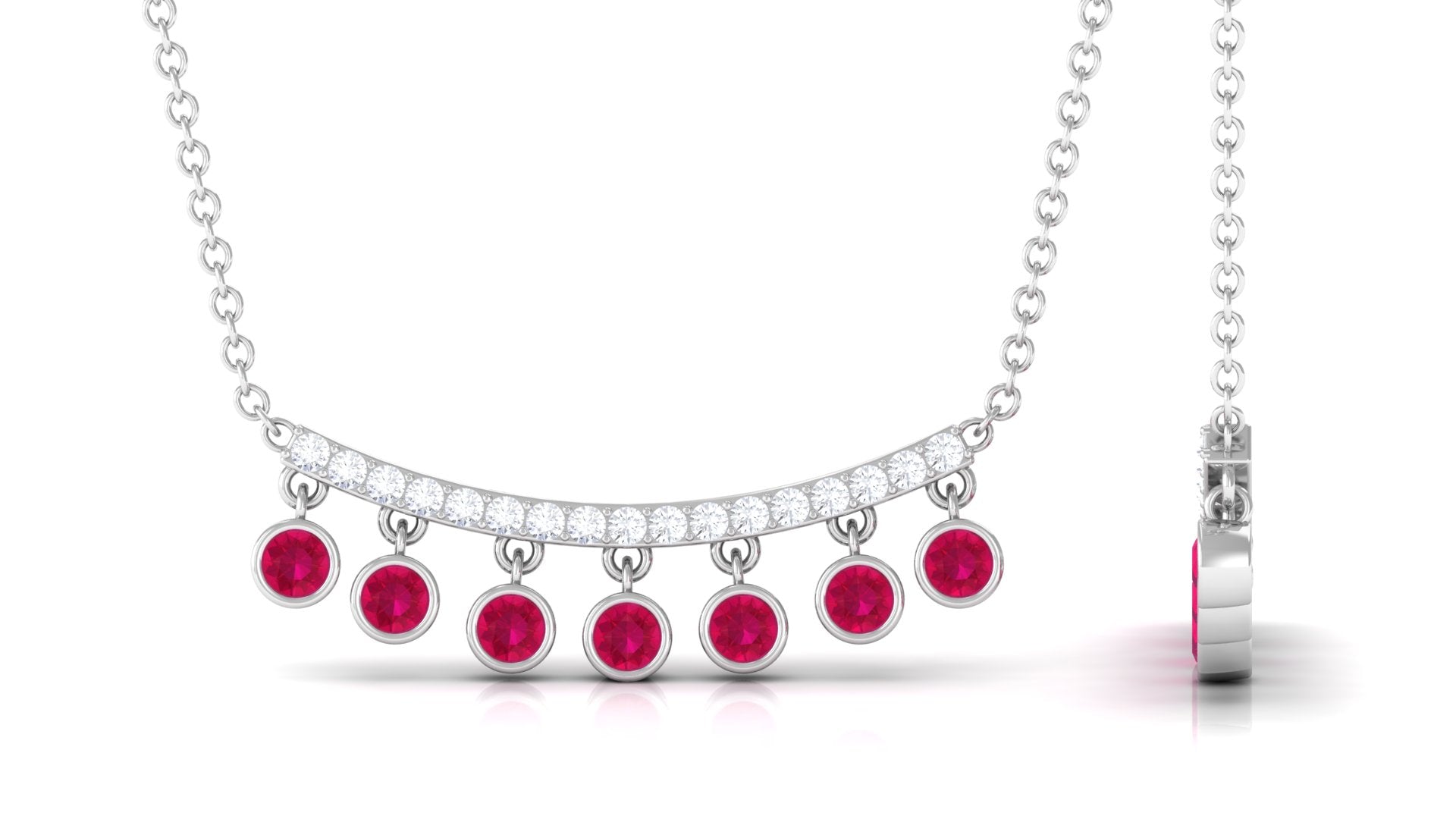 Bezel Set Ruby and Diamond Curved Bar Necklace