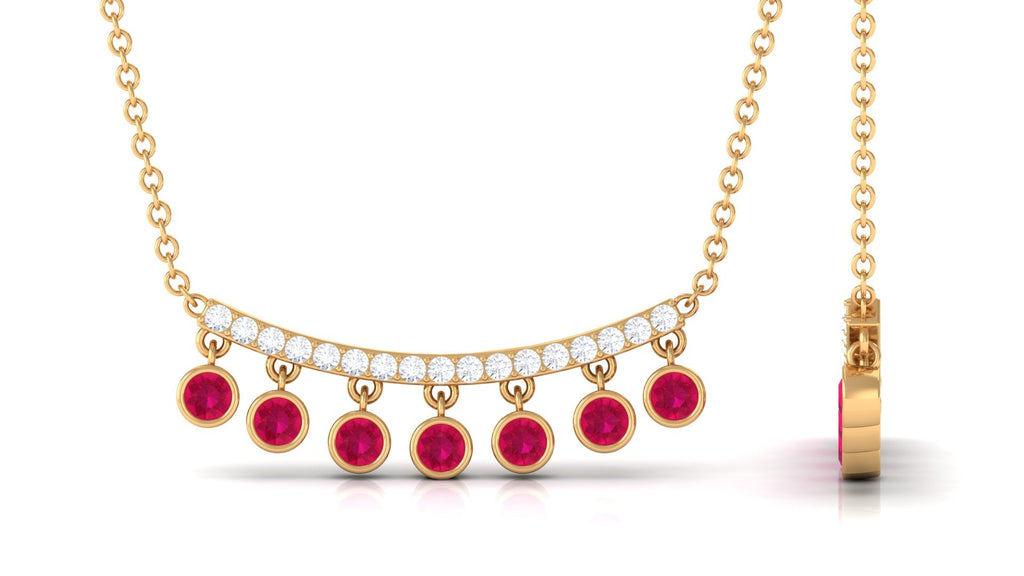 Bezel Set Ruby and Diamond Curved Bar Necklace