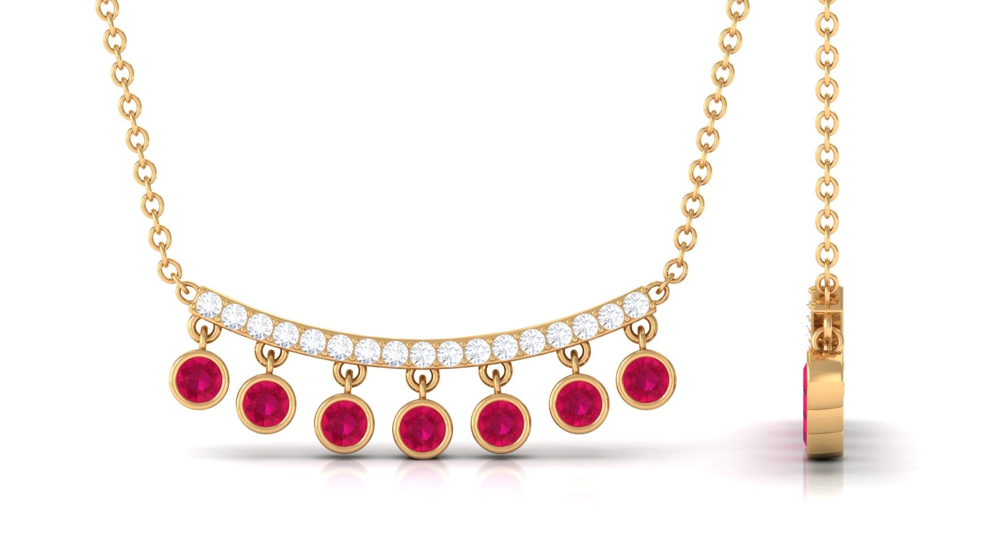 Bezel Set Ruby and Diamond Curved Bar Necklace