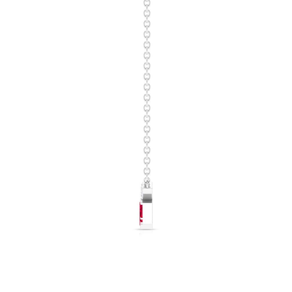 Baguette Cut Ruby Cluster Necklace with Diamond