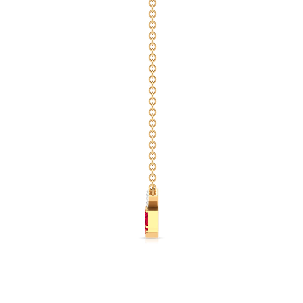 Baguette Cut Ruby Cluster Necklace with Diamond